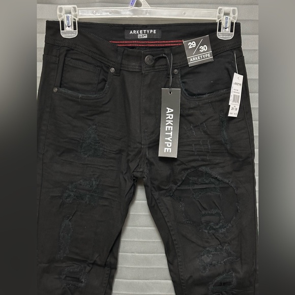 Arketype Black Jeans Men's Slim Fit Ripped Stretch Denim size 29/30 - Picture 2 of 10